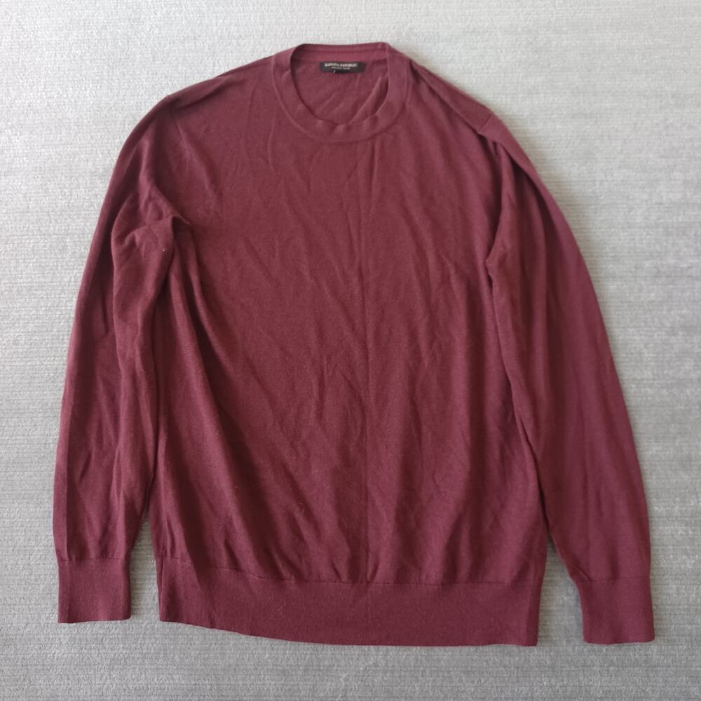 Banana Republic Merino Wool Sweater Mens M Burgundy Lightweight Stretch Casual
